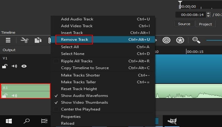 remove audio shotcut 4