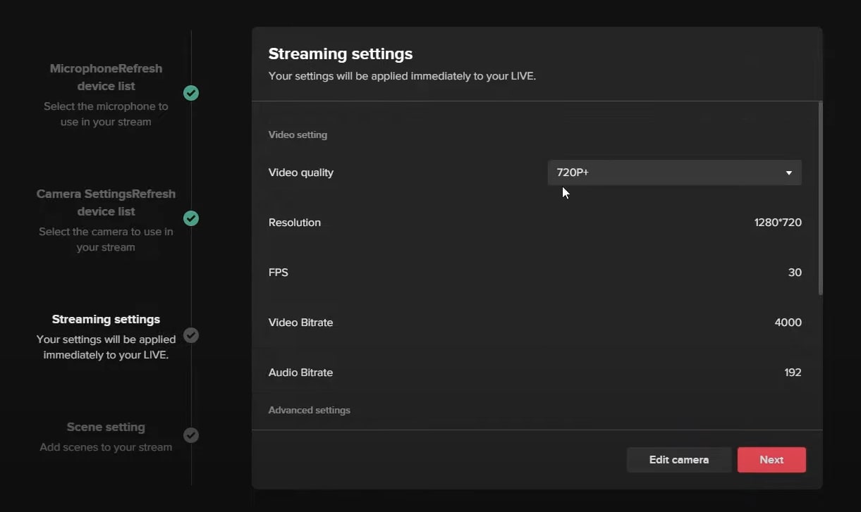 set streaming settings