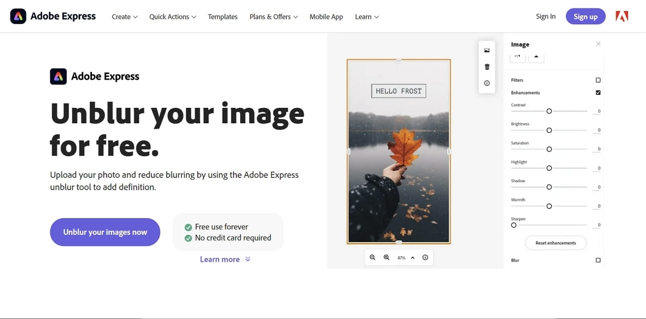 برنامج إصلاح الصور غير الواضحة adobe express