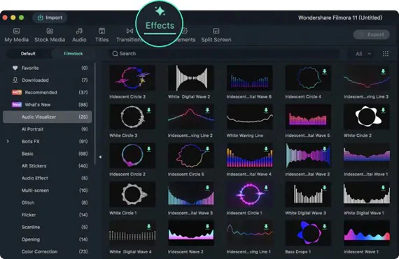 effetti del visualizzatore audio