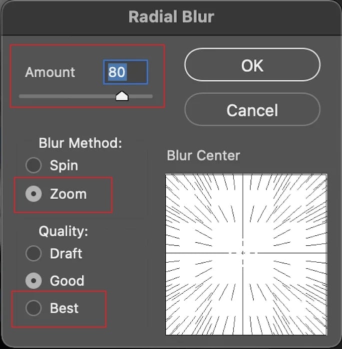 تحرير إعدادات the radial blur