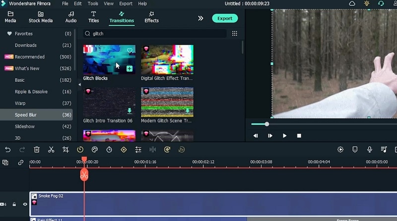 aggiungere transizioni glitch al video della pioggia