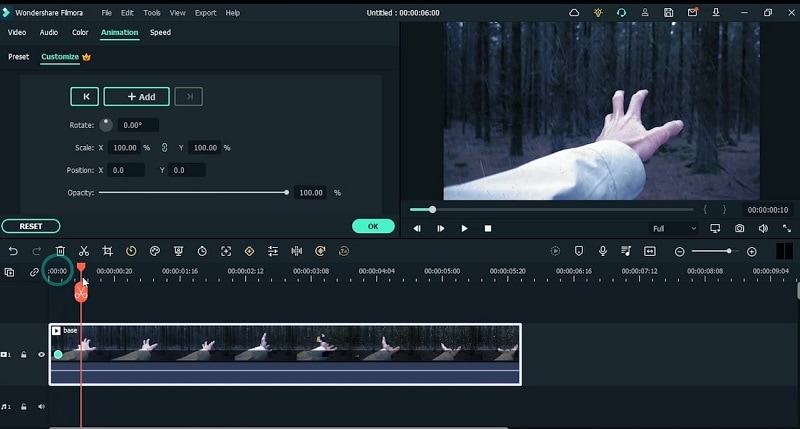 aggiungere keyframes effetto pioggia video