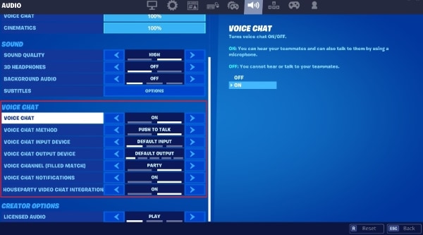 customize voice chat input on fortnite