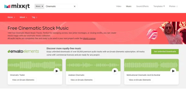 mixkit cinematic music