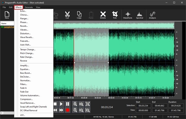  applicare gli effetti di dj audio editor