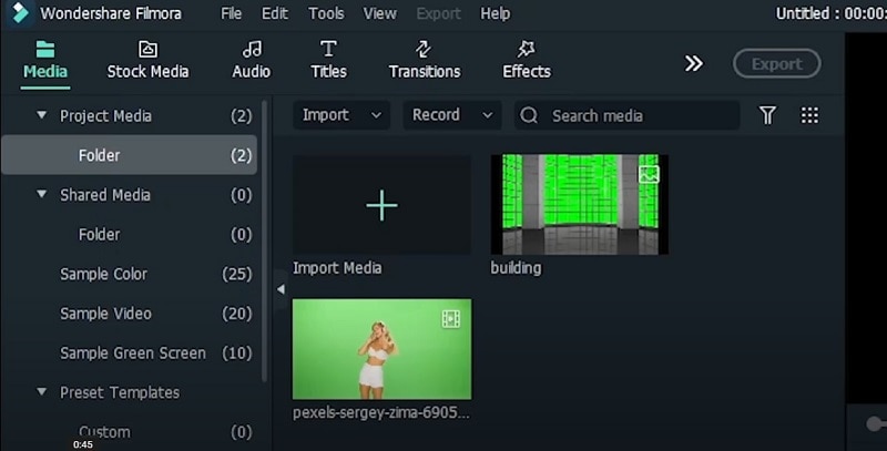 Importazione di video di danza su schermo verde