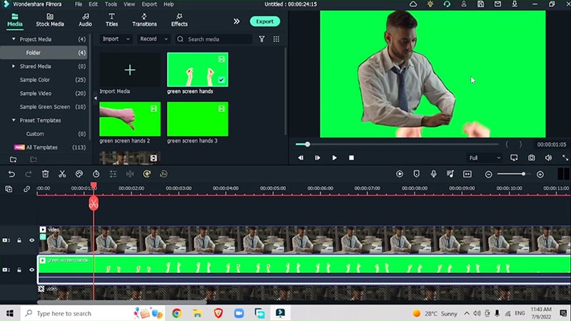 Importazione di video con mani in green screen