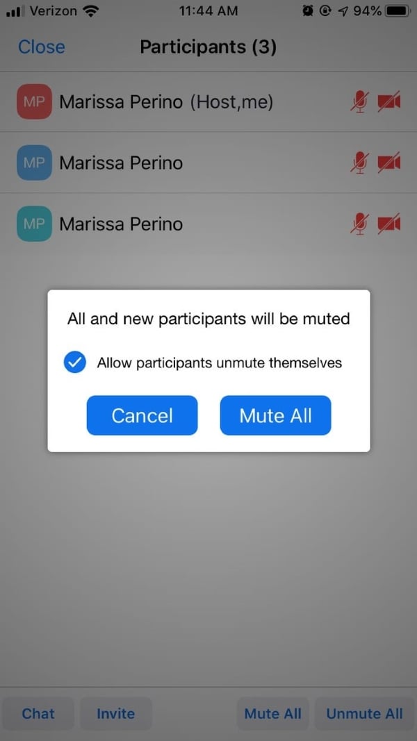 confirm to mute all participants