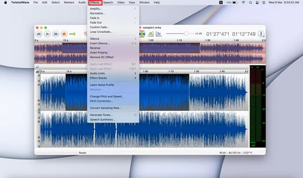 تطبيق التأثيرات في twistedwave audio