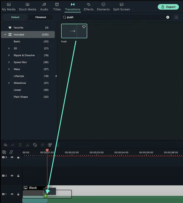 add transition in filmora