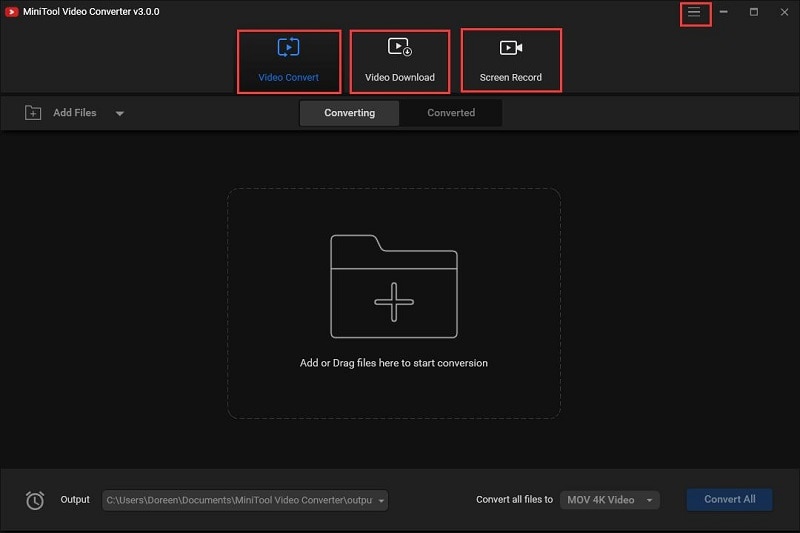 minitool video converter interface