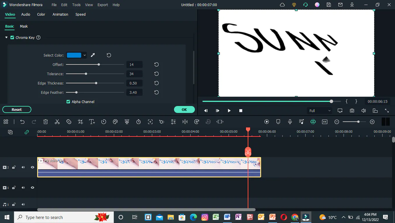 ajuste as configurações do chroma key no filmora