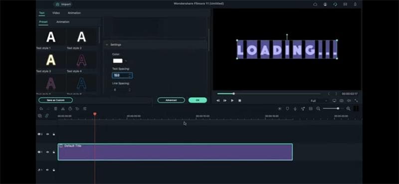 increasing text spacing in wondershare filmora