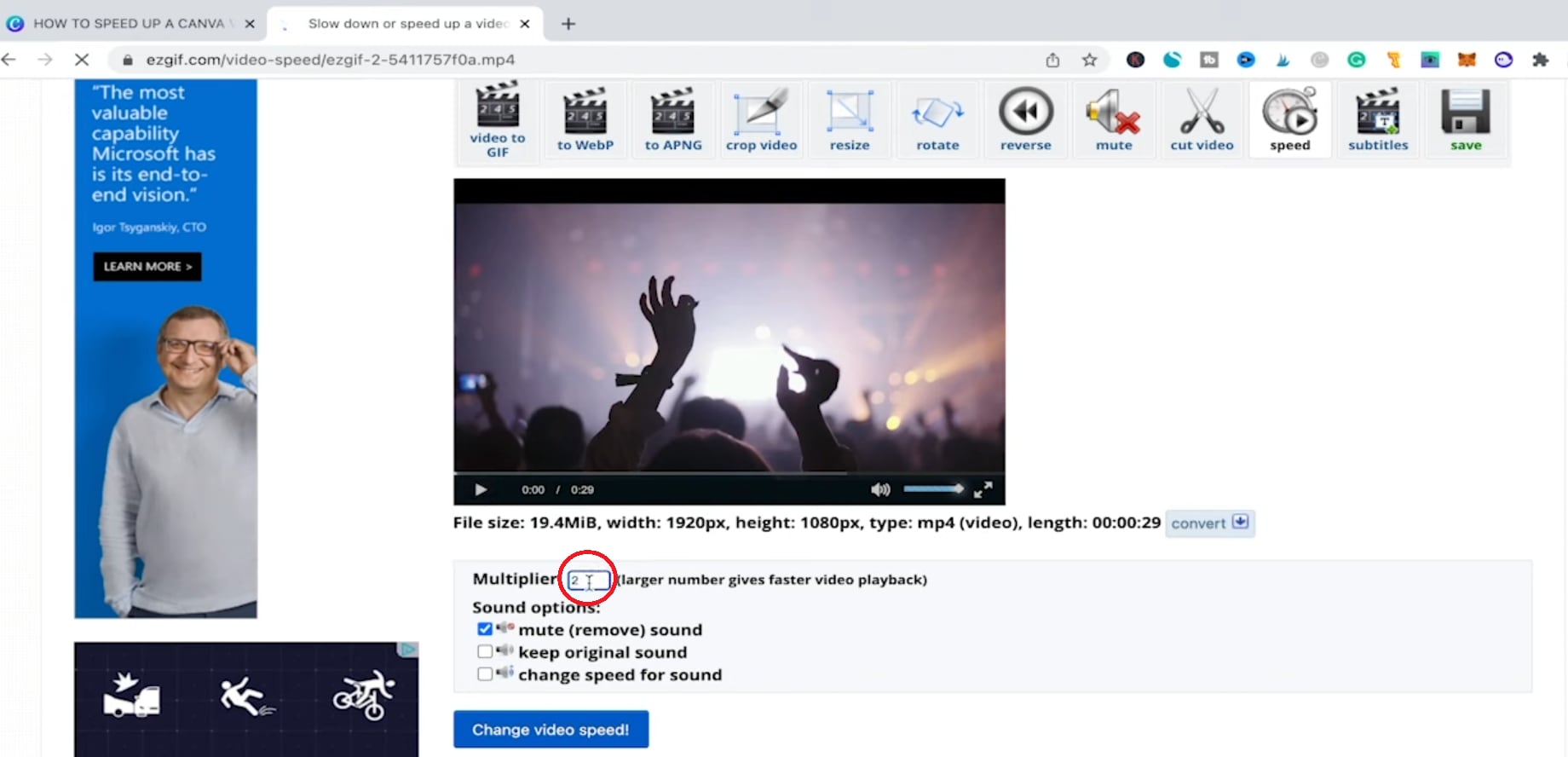 change video speed in canva image