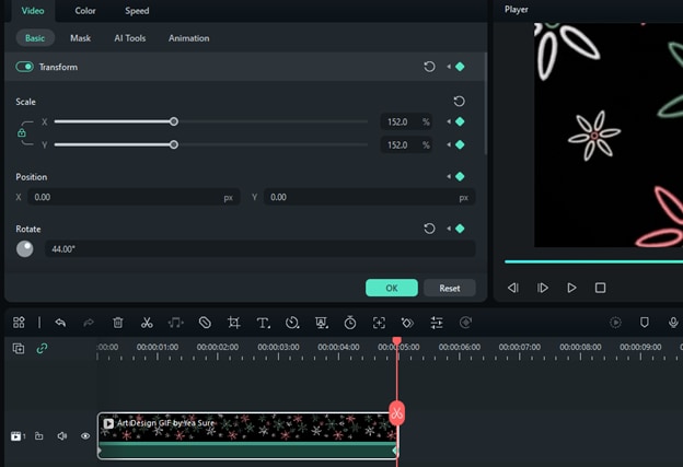 changing scale and rotation of clip at the second keyframe