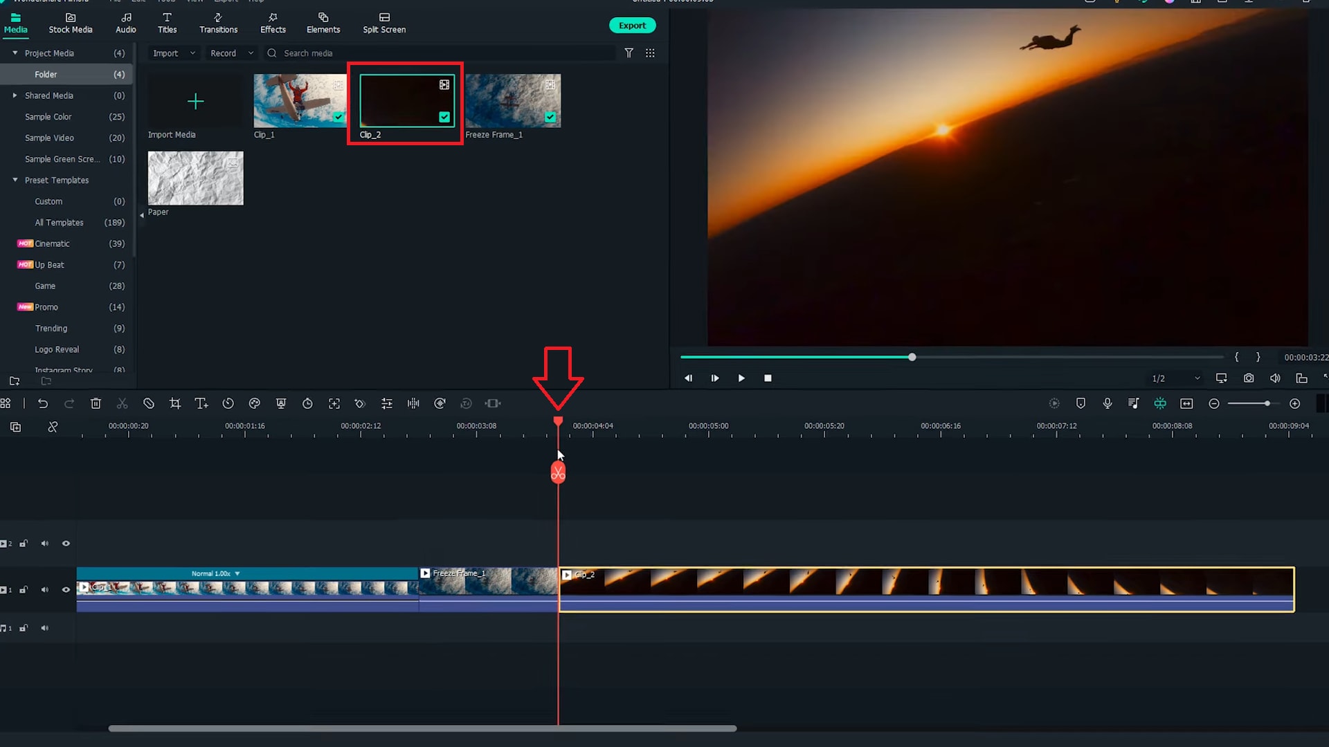 adding clip 2 to the timeline