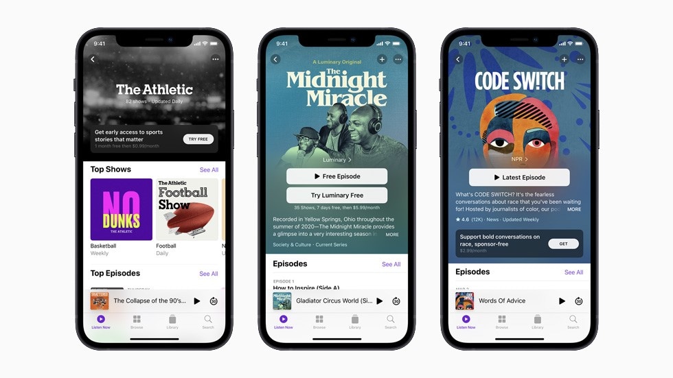 Oberfläche von Apple Podcasts für iphone