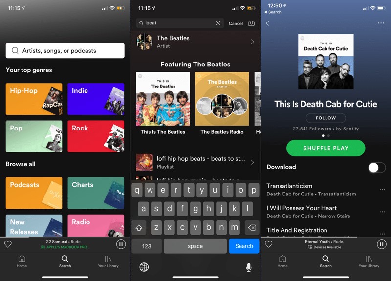 interface of spotify for iphone