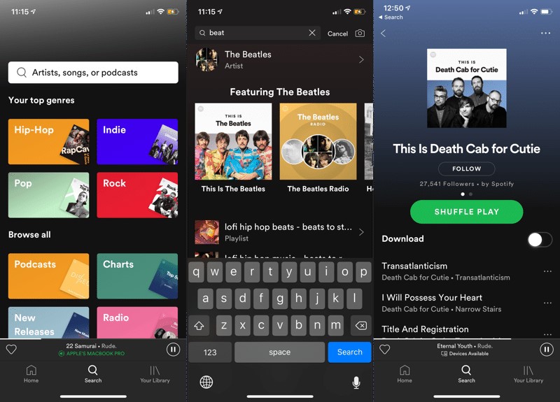 interfaz de Spotify para iPhone