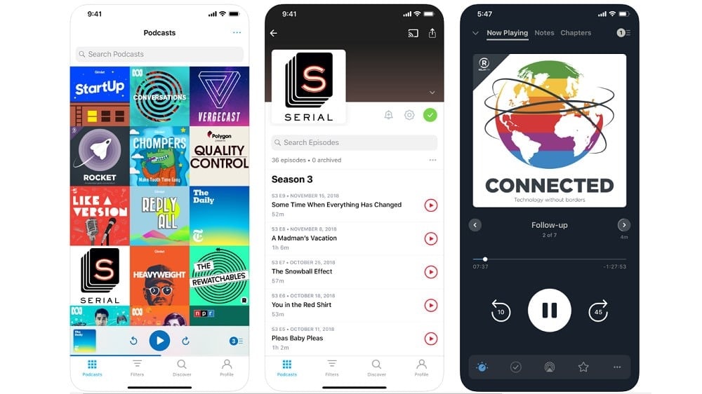 Interfaz de Pocket Casts para iPhone