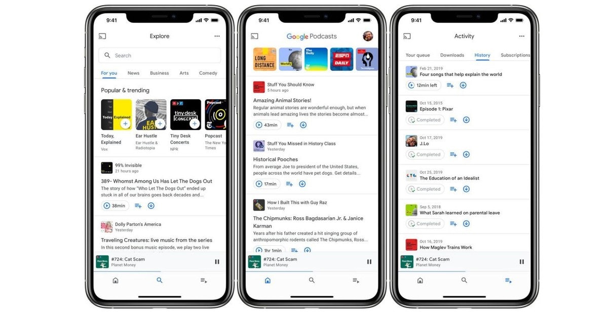 interfaccia di google podcast per iphone