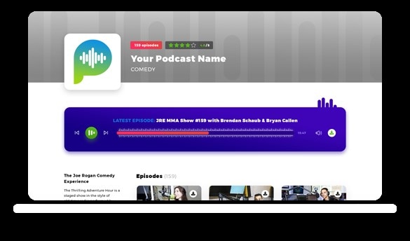 interface of podcasts.com