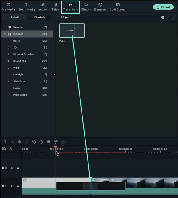 push transition filmora