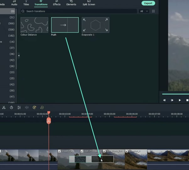 push transition in filmora
