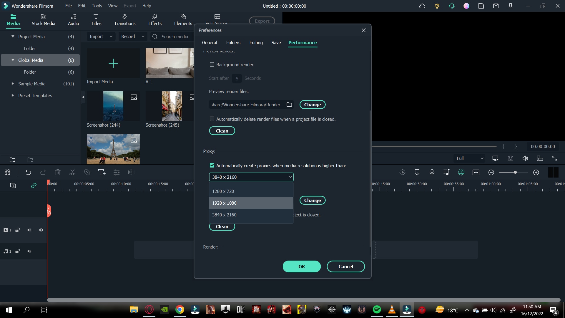 wondershare filmora customizing proxy files