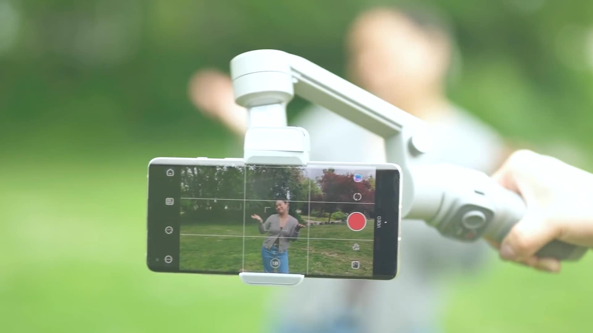smartphone attached to gimbal
