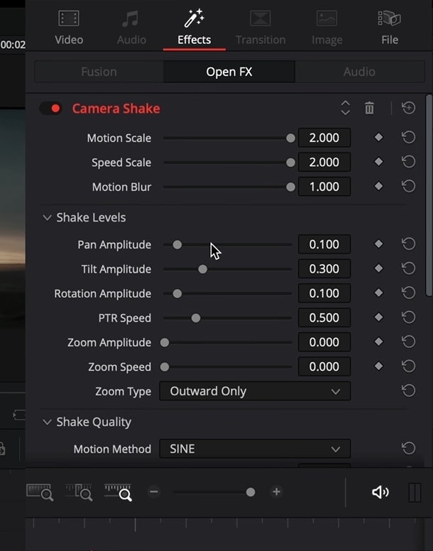 adjust camera shake options