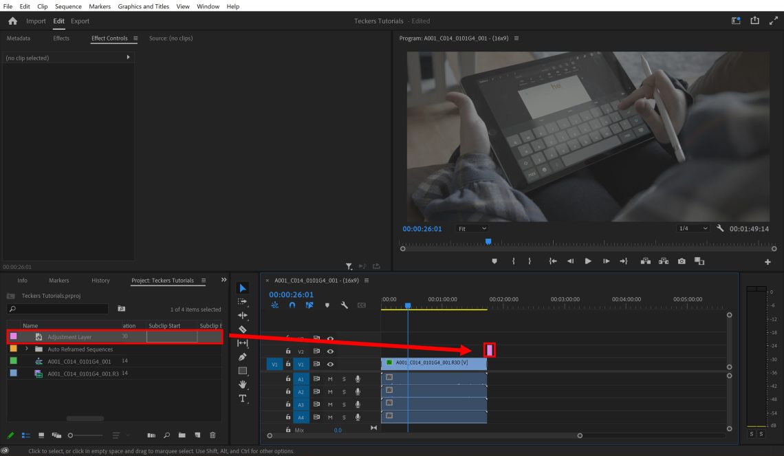 add an adjustment layer to timeline