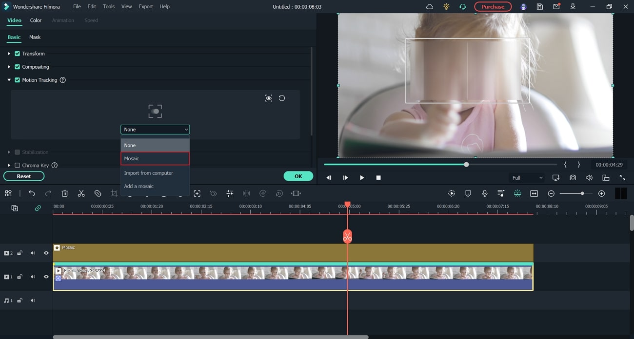 select mosaic in motion tracking