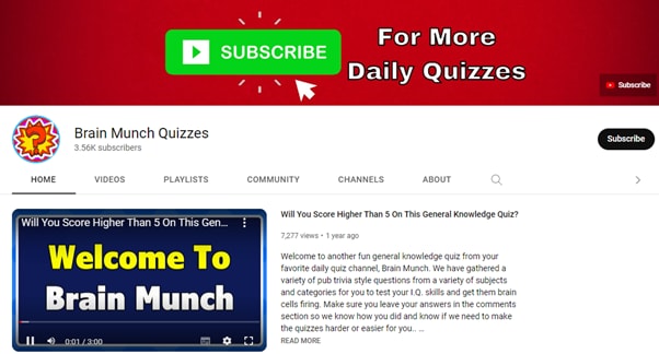قناة brain munch quizzes لفيديو الاختبار
