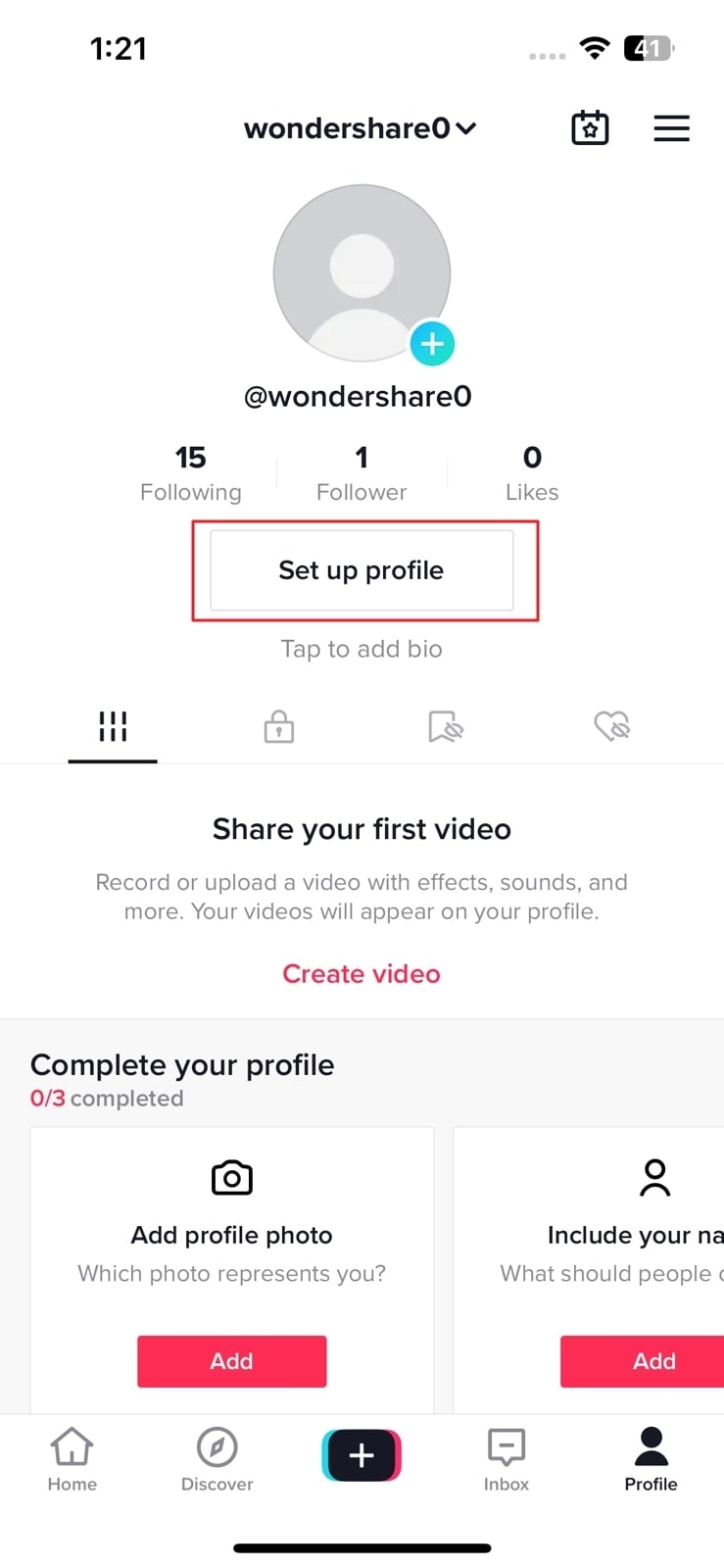 tap on set up profile button