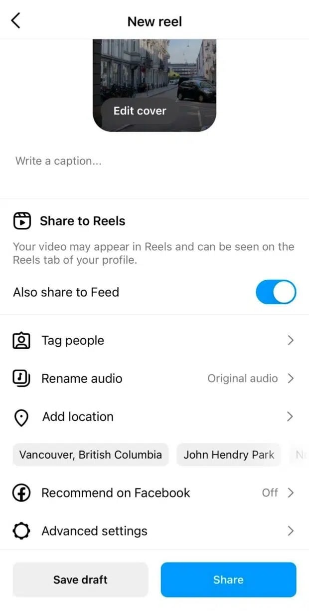 share recorded videos to reels