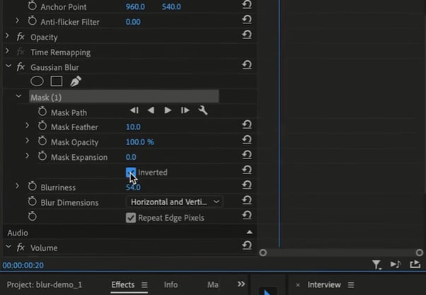 inverting the mask to blur background in premiere pro