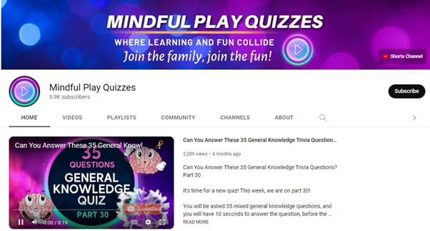 mindful play quizzes for video quiz