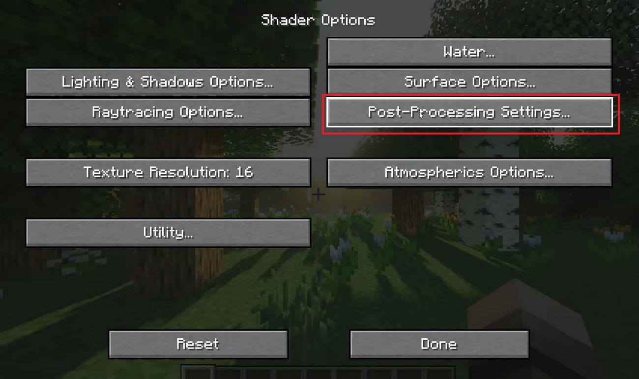select the post-processing settings