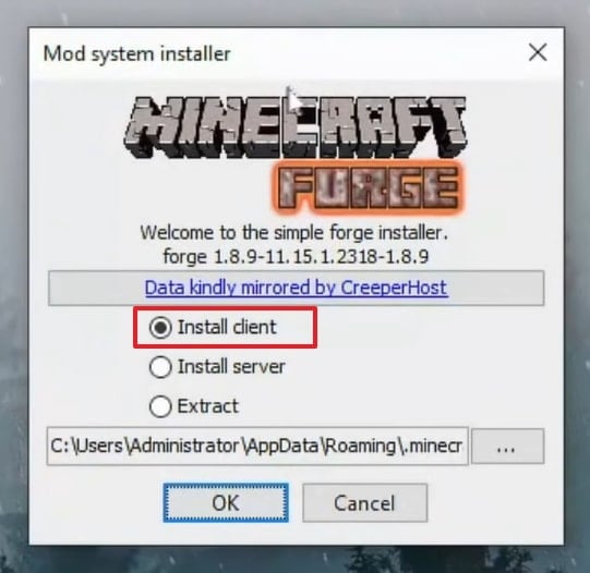aktifkan opsi install client