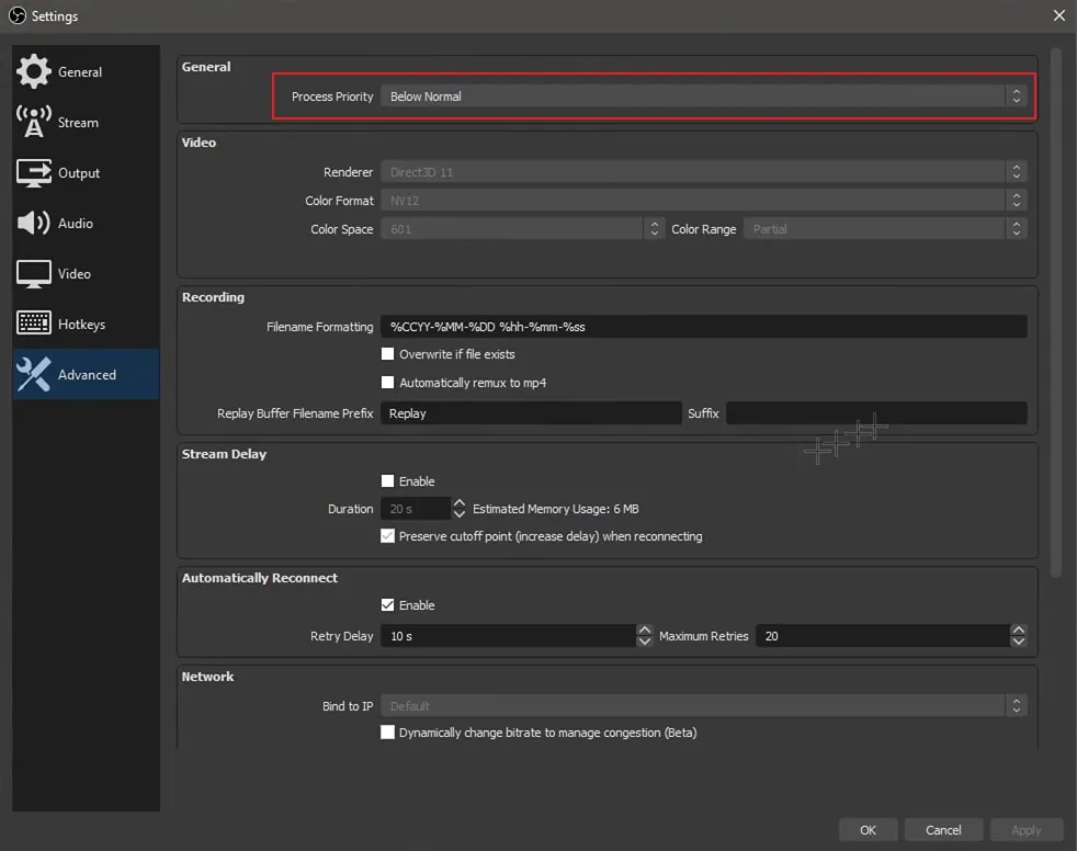 definir as configurações avançadas