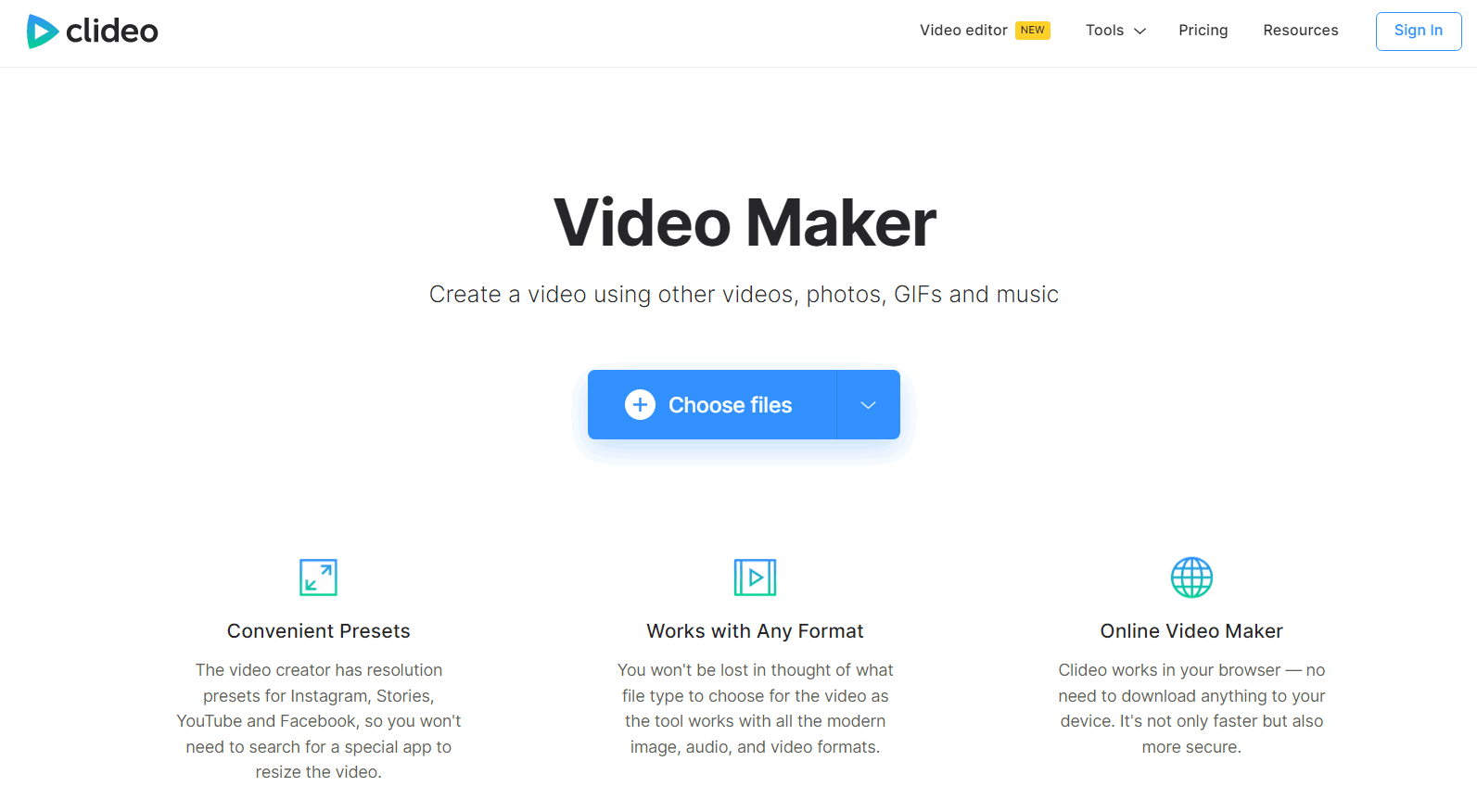 clideo online video editor: Videos Zusammenfügen online