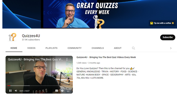 canal quizzes4u pour les quiz vidéo