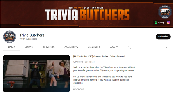 قناة trivia butchers لفيديوهات الاختبار