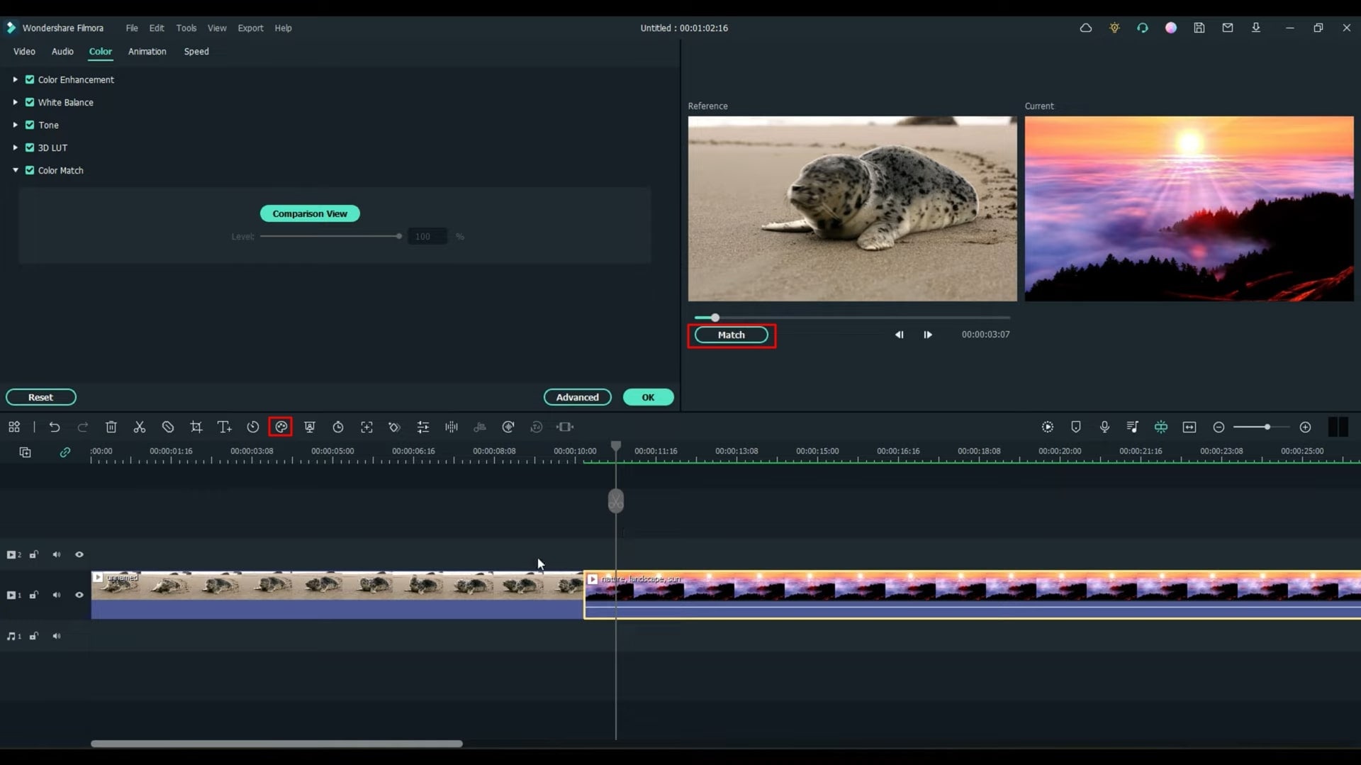 apply color grading to match color schemes