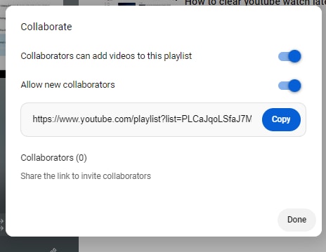 permitindo a colaboração na lista de reprodução do youtube