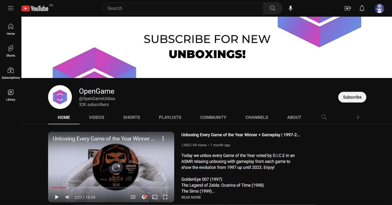 opengame youtube unboxing channel