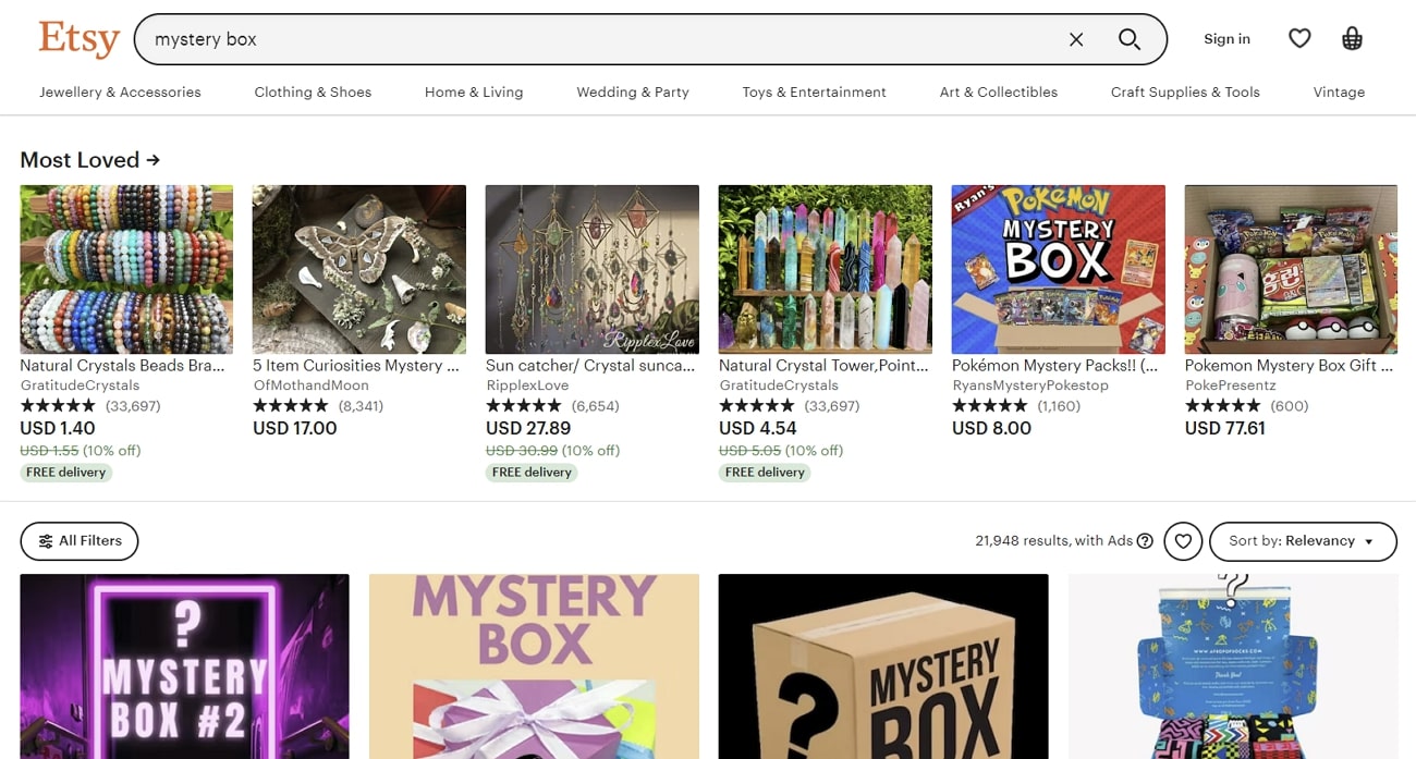 etsy mystery boxes site