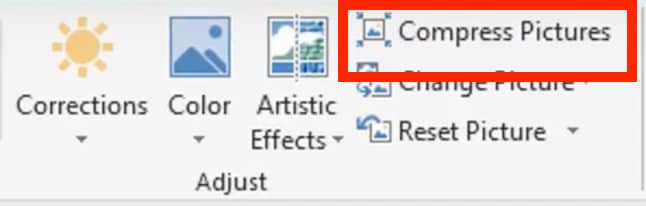 compress pictures button in word
